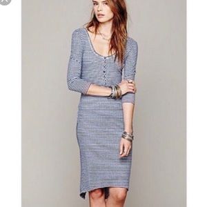 Free People Henley Blue & White Striped Dress Size Small